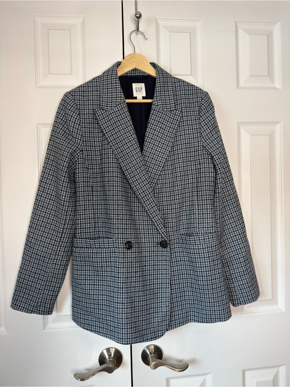 GAP Houndstooth Double-Breasted Blazer Jacket - Black & White